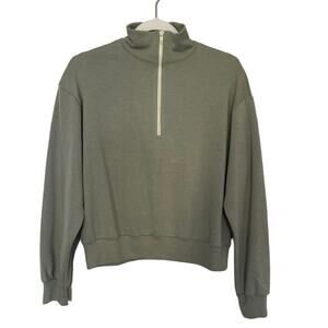 Oli Viv Cozy 1/4 Zip Long Sleeve Popover Sweatshirt Medium Olive Green Soft NEW